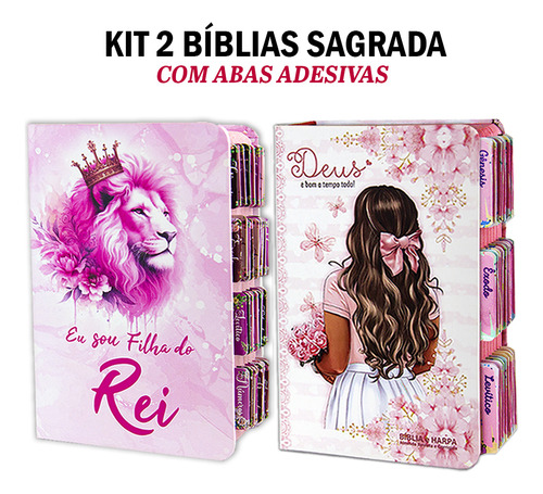 Kit 2 Bíblia Sagrada Evangélica Com Índice Abas Adesivas - Filha Do Rei E Flores Aquarela C/ Harpa, De João Ferreira De Almeida., Vol. 2. Editorial King's Cross, Capa Dura Em Português, 2025