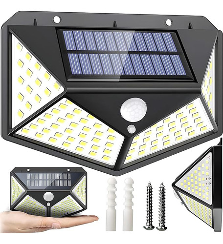 Aplique Reflector Solar Led Panel Recargable 100-exterior Negro Blanco