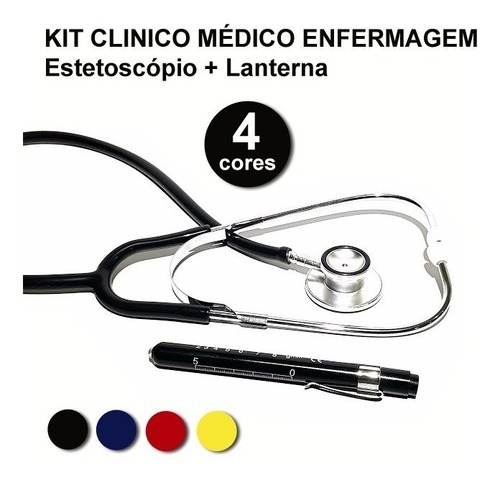 Kit Clinico Médico Enfermagem Cores Estetoscópio + Lanterna