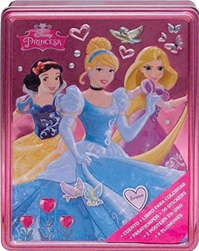 Libro Disney Princesas Caja Metálica Stickers, Marcadores