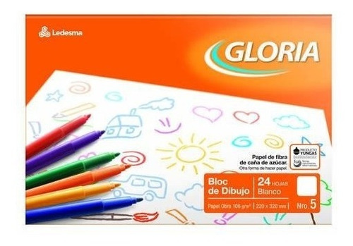 Block De Dibujo Gloria N°5 X 24 Hjs Blanco Pack X 10 Unid