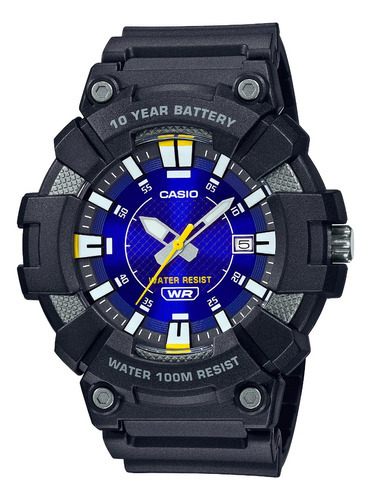 Reloj Casio Hombre Mw-610h-2a Sumergible Bateria 10 Años Color Del Fondo Azul Color De La Malla Negro Color Del Bisel Gris