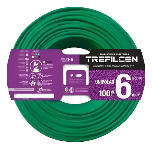 Rollo 100m Cable Trefilcon Unipolar 1x6mm Normalizado Verde