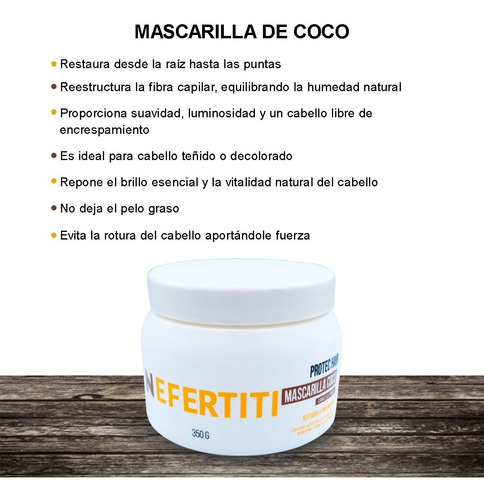 Mascarilla Para Cabello Teñido Coco, Keratina Nefertiti 360g