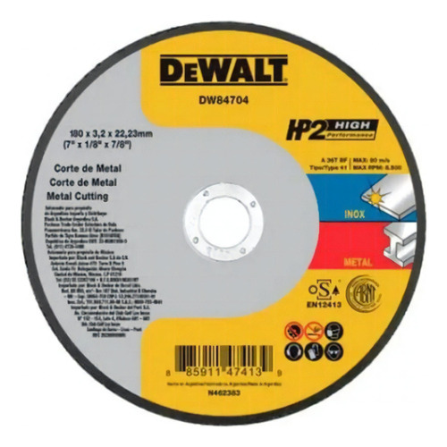 Disco De Corte Metal 9 X 3,2 X 7/8 Hp2 Dewalt Dw84904