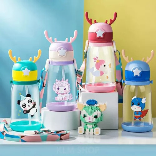 Botella de agua portátil con diseño de alce para niños con diseño de color lila