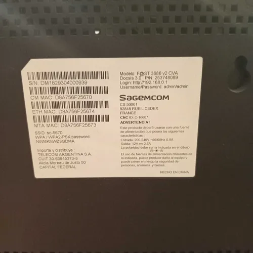Router Wifi Negro Sagemcom (Usado)