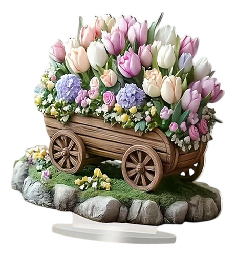 Decoración De Carrito De Flores 2d, Adorno De Escritorio