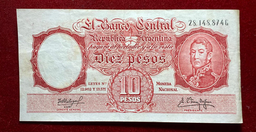 Billete 10 Pesos Moneda Nacional Bottero 1971 B