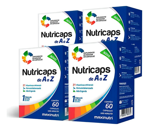 Kit 04 Nutricaps A A Z Polivitaminico 60 Capsulas Maxinutri Sabor Sem Sabor