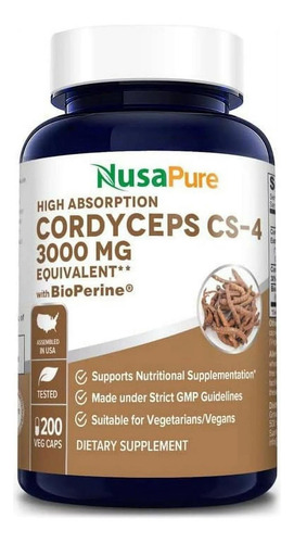 Extracto De Nusapure Cordyceps 3000 Mg 200 Cápsulas Vegetale