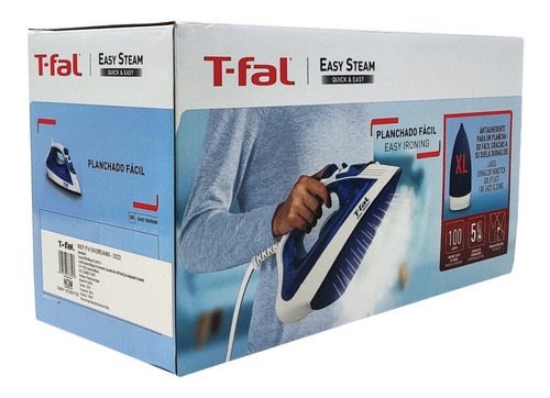 Plancha De Vapor Cerámica Easy Steam Azul T Fal Fv1942x0