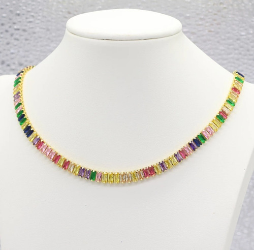 Kit 3 Pcs Colar + Pulseira + Par De Brinco Riviera Cristal Acabamento Ouro Cor Choker 35cm Cristal