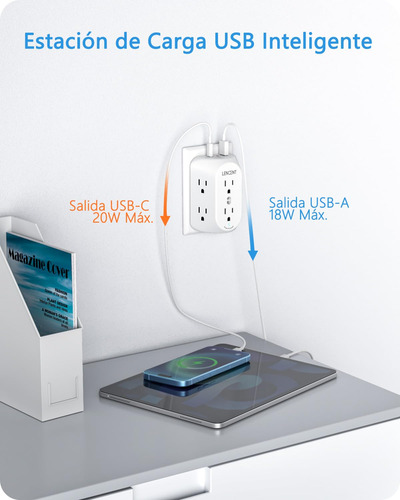 Multicontacto Pared Usb Adaptador De Enchufe 3 A 2 Clavijas