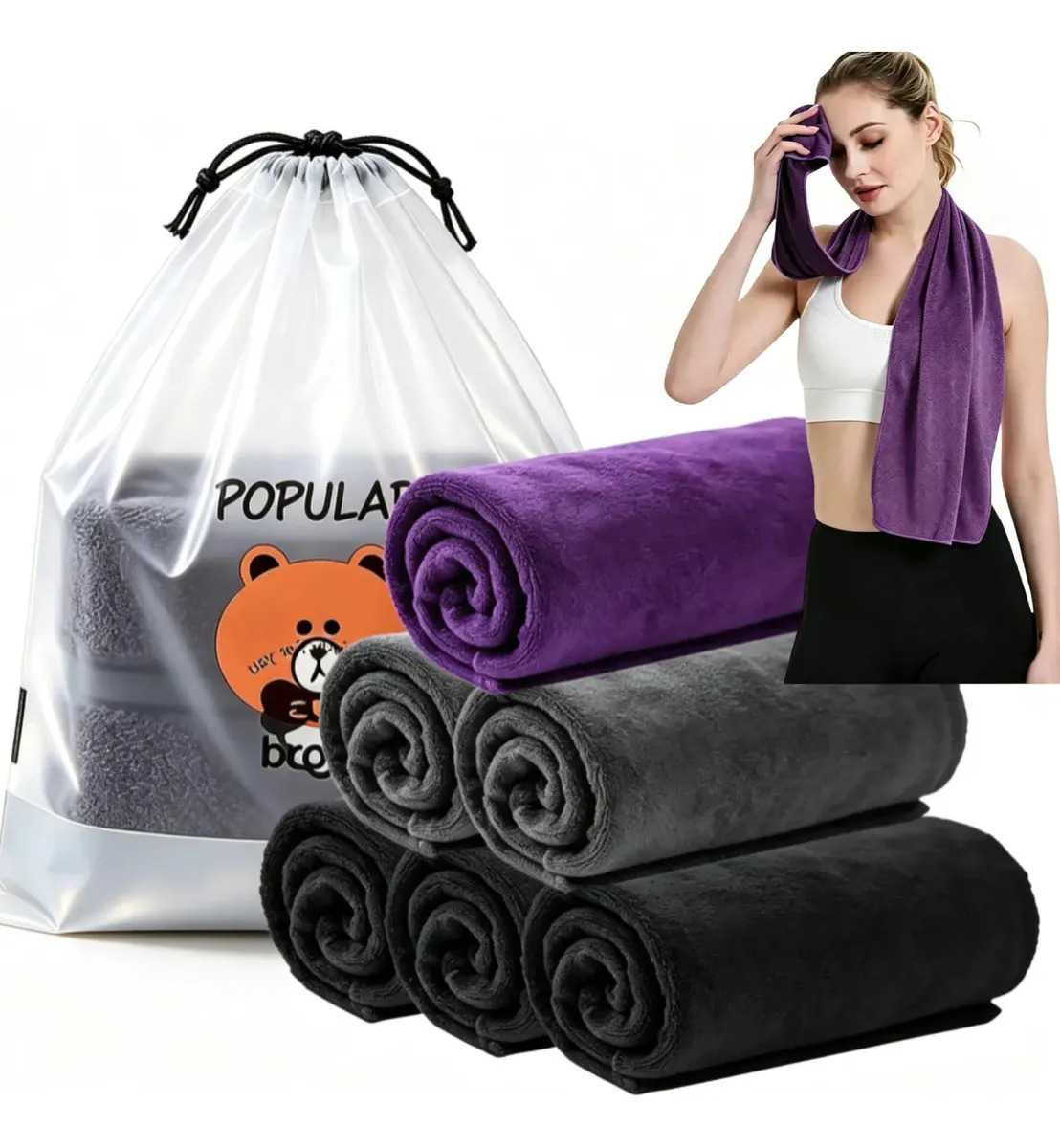DOUBEM 6 PCS Toalla Deportiva,Toalla Microfibra,Toalla Gym Suave y Ligero,Absorbente y compacta,Ligera de Viaje,Toalla de Secado rápido para Natacion,Playacon Una Bolsa