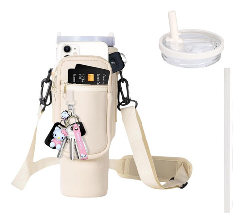 Funda Para Vaso Mas Accesorio Tapa Para Quencher Antiderrame Crema Lisa