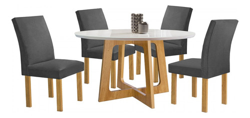 Mesa De Jantar 4 Lugares Arizona Canela Com Vidro Pés Cinza