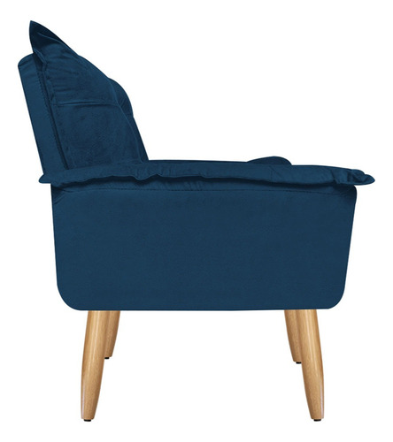 Kit 02 Poltronas Opala Decorativa Cores Pés Palito Cor Azul-marinho Desenho Do Tecido Liso