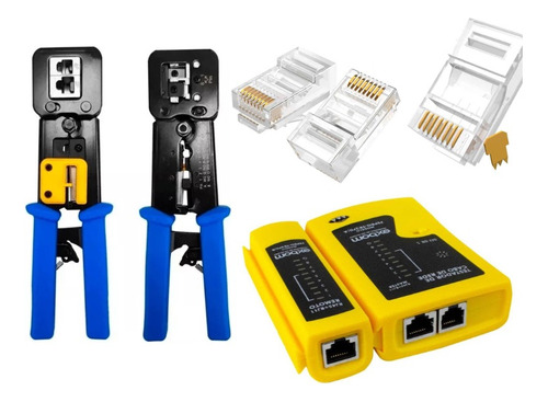 Alicate Crimpagem + Testador Rede + 100 Conectores Rj45