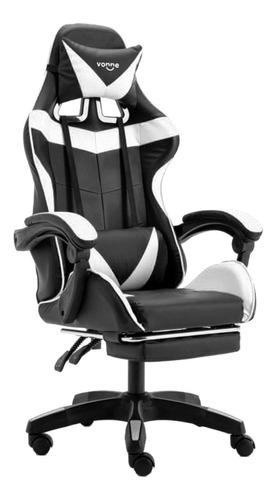 Silla de escritorio Vonne SV-G0 gamer ergonómica  negra y blanca con tapizado de cuero sintético
