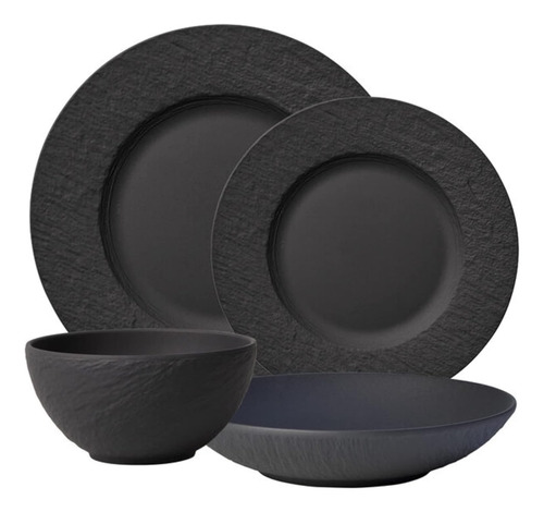 Juego Platos Vajilla Porcelana 4 Piezas 28 Cms Negro 8158314