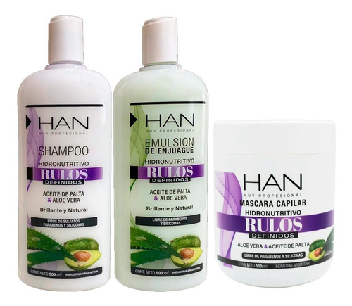 Han Shampoo + Acondicionador + Mascara Rulos Definidos 500