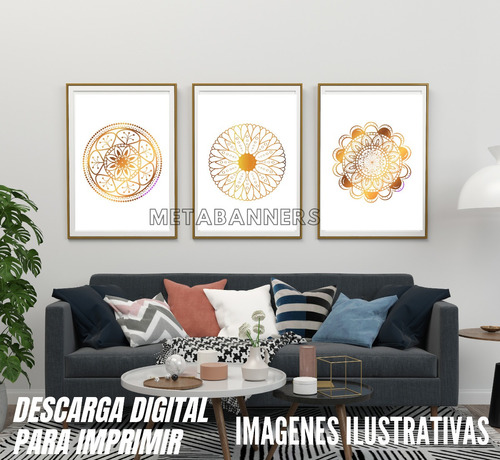 Diseño Descargable Imprimible 3 Cuadros Feng Shui Mandalas