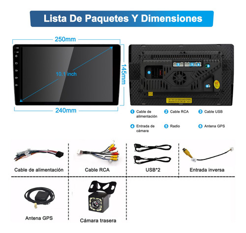 2g+32g Doble Din Android Car Stereo 10 Pulgadas Con Wifi Gps