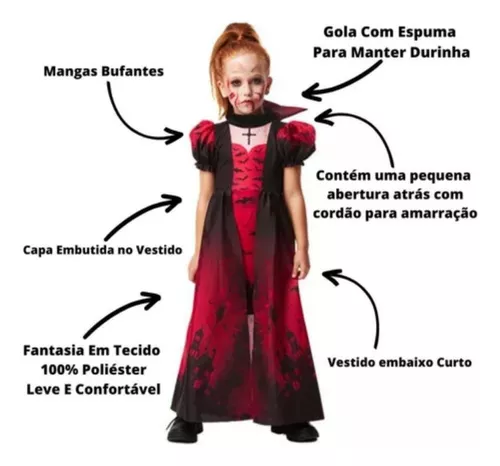 Halloween 2023 Fantasia Vampirinha Infantil Luxo Maravilhoso