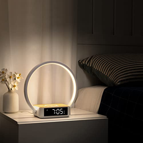 Lampara De Anillo Led Con Despertador Y Cargador Inalambrico Blanco Blanco