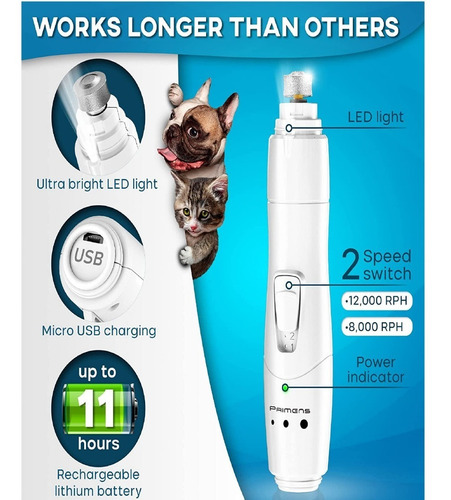 Kit De Corta Uñas Para Mascotas Recargable Con Luz Led