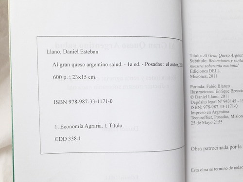 Imagen 3 de 6 de Al Gran Queso Argentino Saludo Daniel Llano Dell Editorial