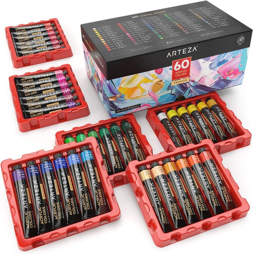 Arteza Pinturas Acrílicas, Juego Tubos De 60 Colores, 22 Ml