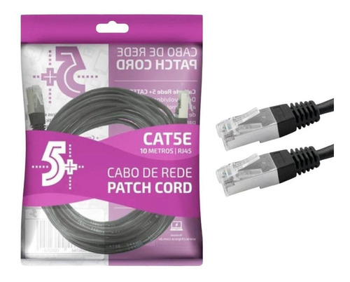 Cabo De Rede Patch Cord Cat5e Ftp Blindado Gigabit 10m Preto