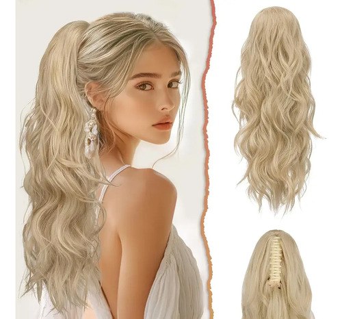 Extension De Cabello Ondulado De 18 Pulgadas Con Clips Rubio Rubio