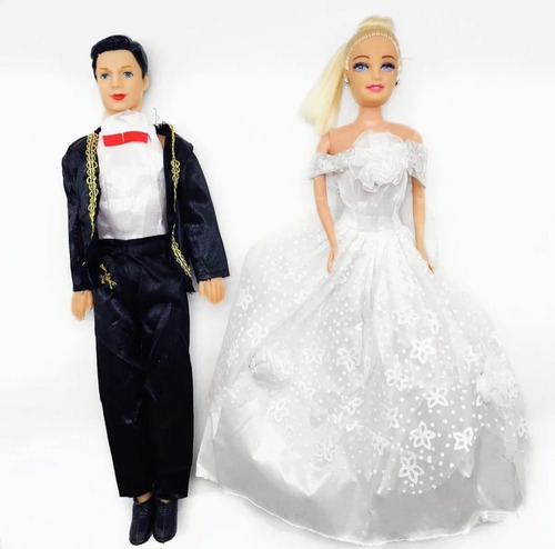 Boneca Bela Casal + Noiva + Noivo Com Vestido De Casamento