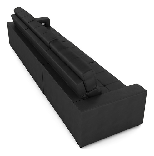Sofá Retrátil 4 Lugares 284cm 3 Módulos Nero Usb Couro Preto