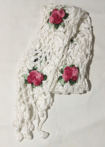 Bufanda Tejida Al Crochet Con Apliques De Flores (mujer)