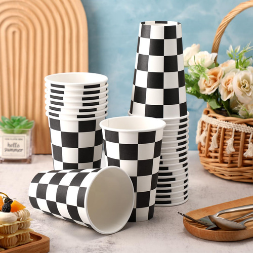 Layhit 100 Piezas Vasos Desechables A Cuadros De 16 Oz Tazas