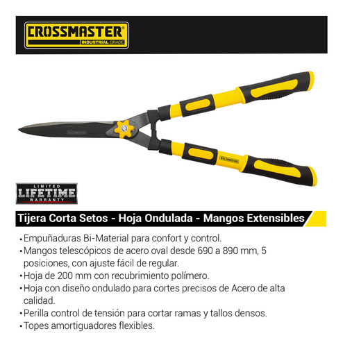 Imagen 2 de 4 de Tijera Corta Setos-poda Mango Extensible Crossmaster 9937884