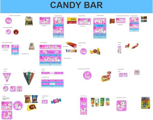 Kit Imprimible Candy Bar Gatita Marie Fiesta 3x1