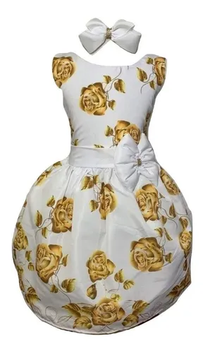 Vestido infantil hotsell branco com dourado