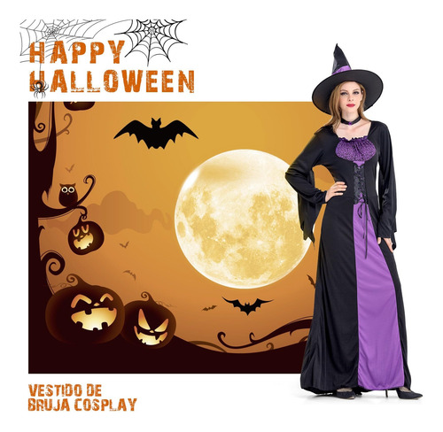 Disfraz Halloween Mujer Gothic,con Sombrero Y Cuello De Mago