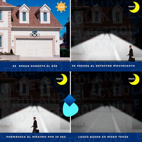 Reflector Led Solar 3 Cuerpos Exterior Cobertura 270º 108led