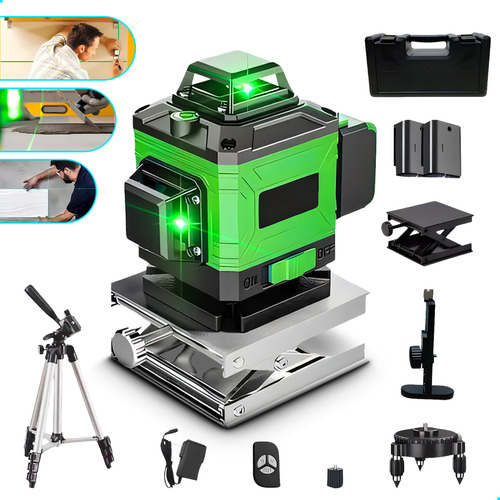 Nível A Laser 360º Verde 12 Linhas 3d Com Tripé Profissional