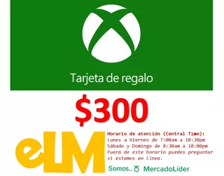 Tarjeta De Regalo Xbox 300 Pesos Mercado Líder