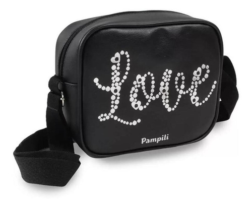 Bolsa Transversal Infantil Pampili Preta Love 600.939 Cor Preto