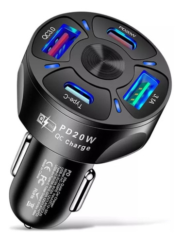 Imagen 1 de 5 de Cargador Rápido 30 W De Auto / 3,1 A / 4 Puertos / Usb Y C