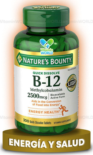 Natures Bounty Vitamina B12 Quick Dissolve 2500mcg 300 Tabs Sabor Sin Sabor