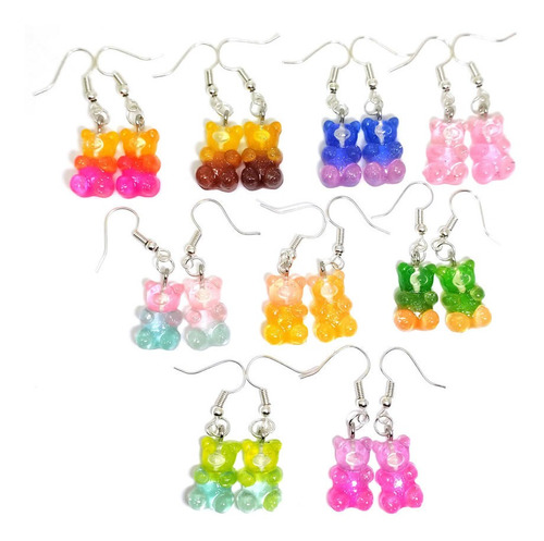 5 Pares De Aretes Panditas Gomita Oso Gradiente Accesorios